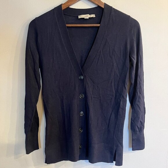 LOFT Women's Navy Blue Button Down Boyfriend Cardigan Sweater Size XXS - Picture 1 of 4